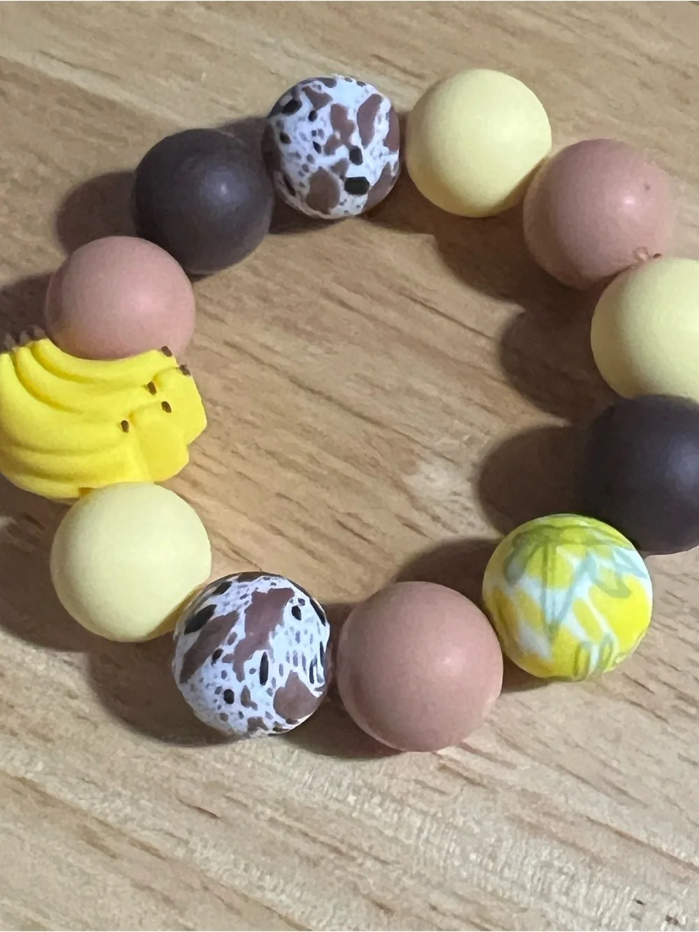 Kids Silicone Bead Bracelet - Yellow, Brown, Cream B228
